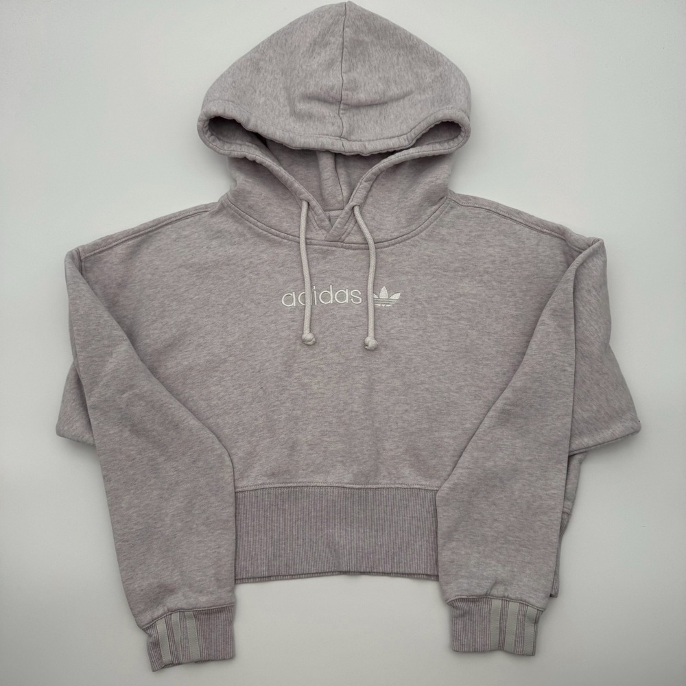 Adidas Originals Womens Cropped Hoodie Heather Lavender Purple Trefoil XS